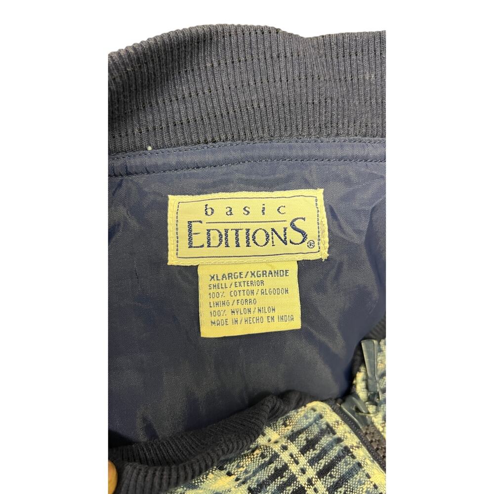 🧥 Basic Editions XL Plaid Bomber Jacket Blue Vintage 90s Grunge Zip Casual - Picture 4 of 4